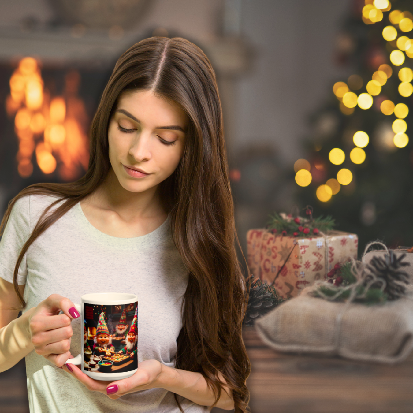 Bake It Happen!" Christmas Gnome Ceramic Mug | Cozy Holiday Baking Coffee Cup