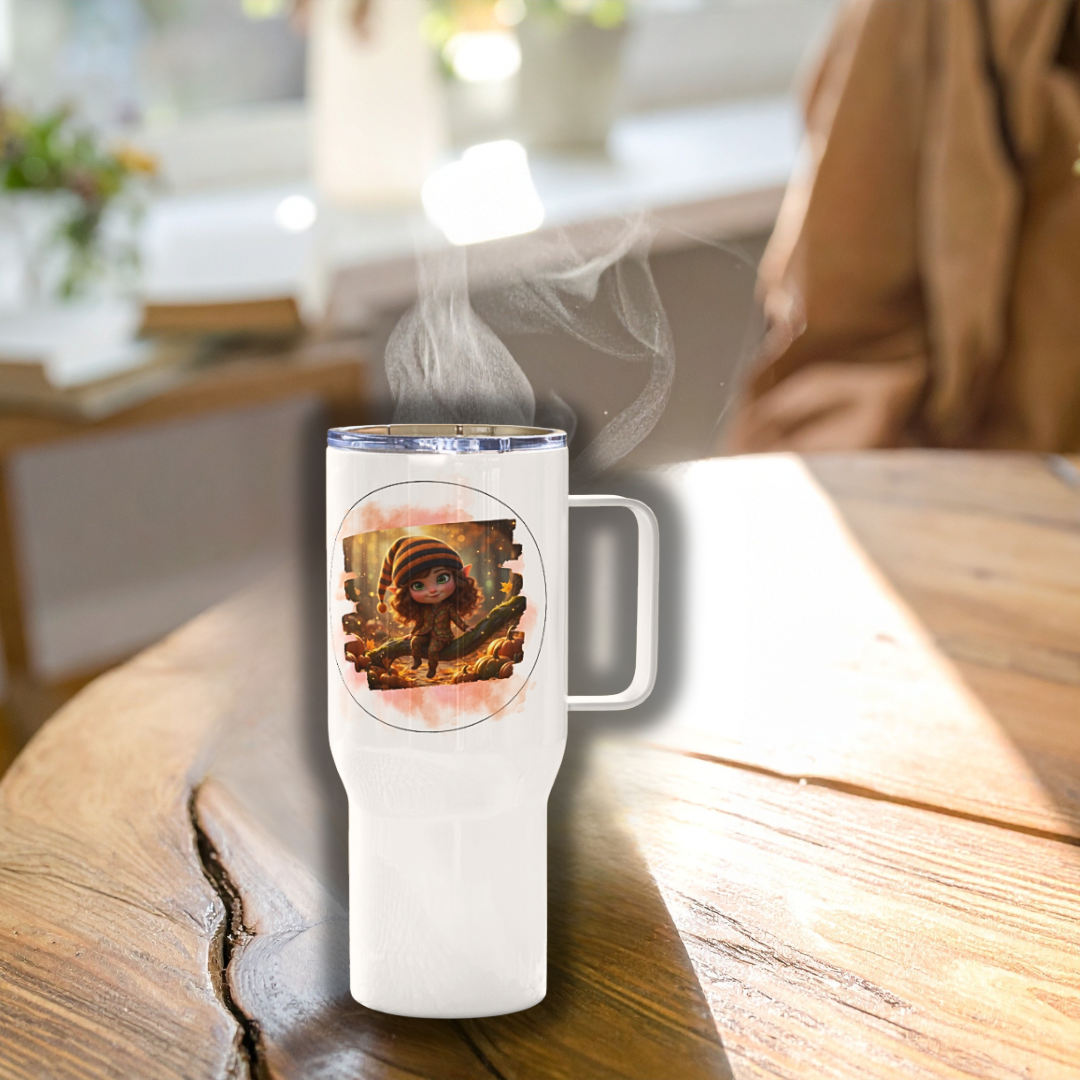 Cute Fall Gnome Travel Mug with Hundle – Cozy Autumn Coffee Cup with Double-Sided Design