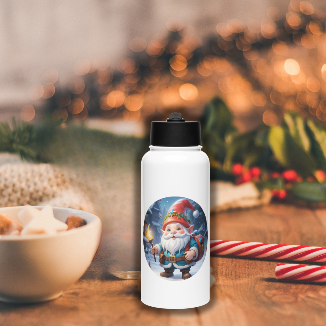Christmas Gnome Stainless Steel Water Bottle with Straw Lid