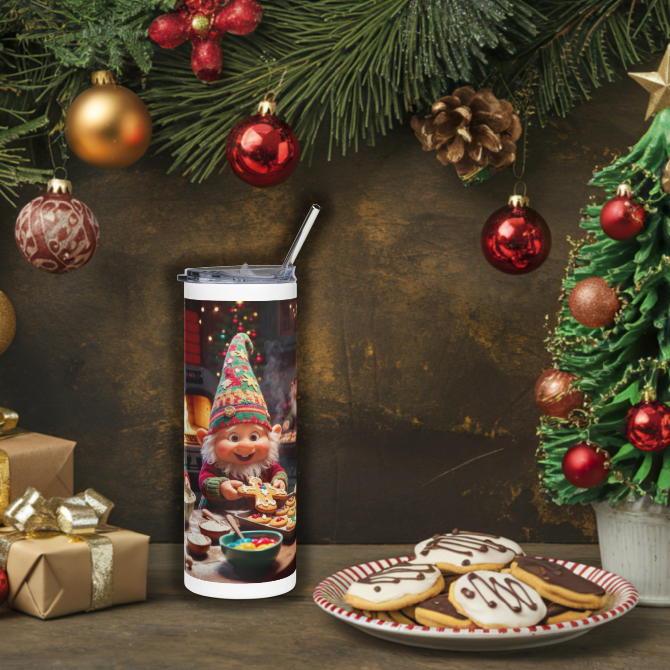 Cozy Christmas Gnome Tumbler Wrap | Festive Holiday Baking Full Design