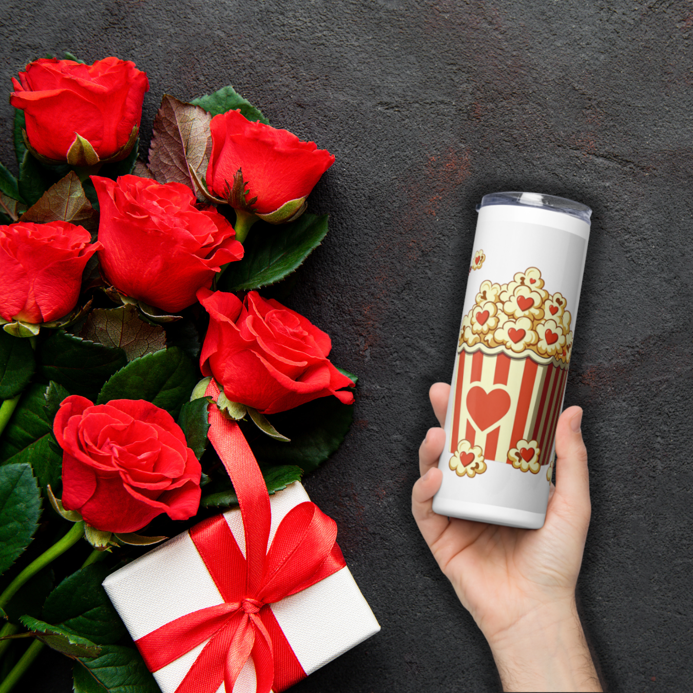 Popping Love" 20oz Insulated Tumbler – Cute Popcorn & Valentine Heart Design