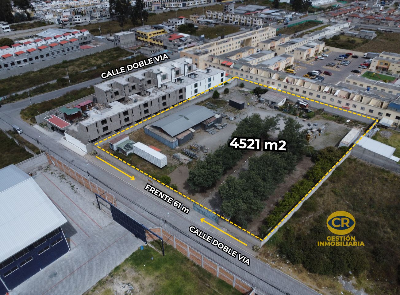 Terreno Plano de 4521 m² y 61 metros de Frente, en Calderón.