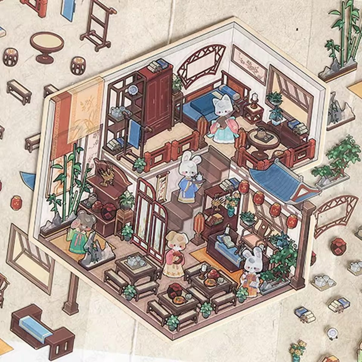 3D DIY Sticker Armable Escenas Orientales - Dormitorio 