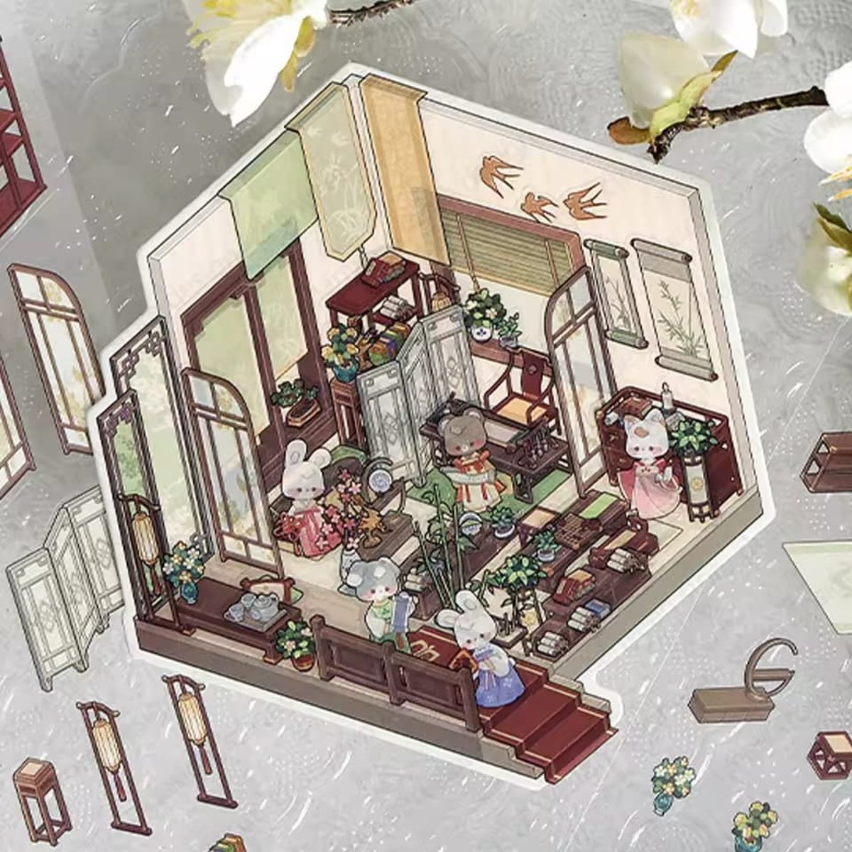 3D DIY Sticker Armable Escenas Orientales - Sala de Estar