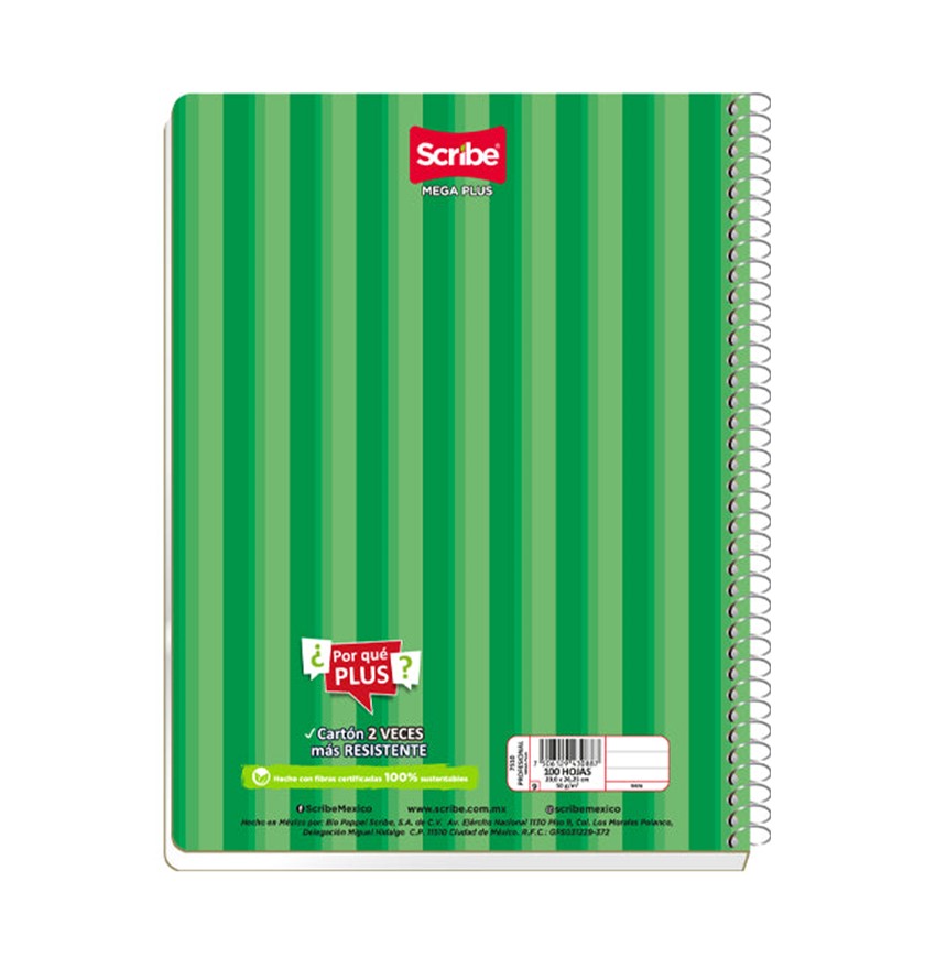 Cuaderno Espiral de 100 Hojas Francés Cuadro Grande Mega Scribe