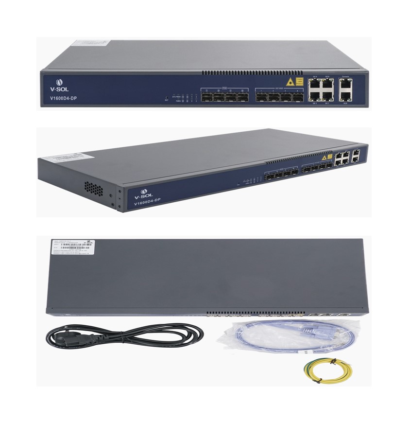 OLT de 4 puertos EPON con 8 puertos Uplink (4 puertos Gigabit Ethernet + 4 puertos Gigabit Ethernet SFP) , hasta 256 ONUS.