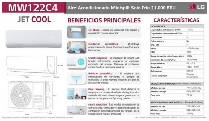 MINISPLIT LG ON/OFF MW122C4 1TON 230V F