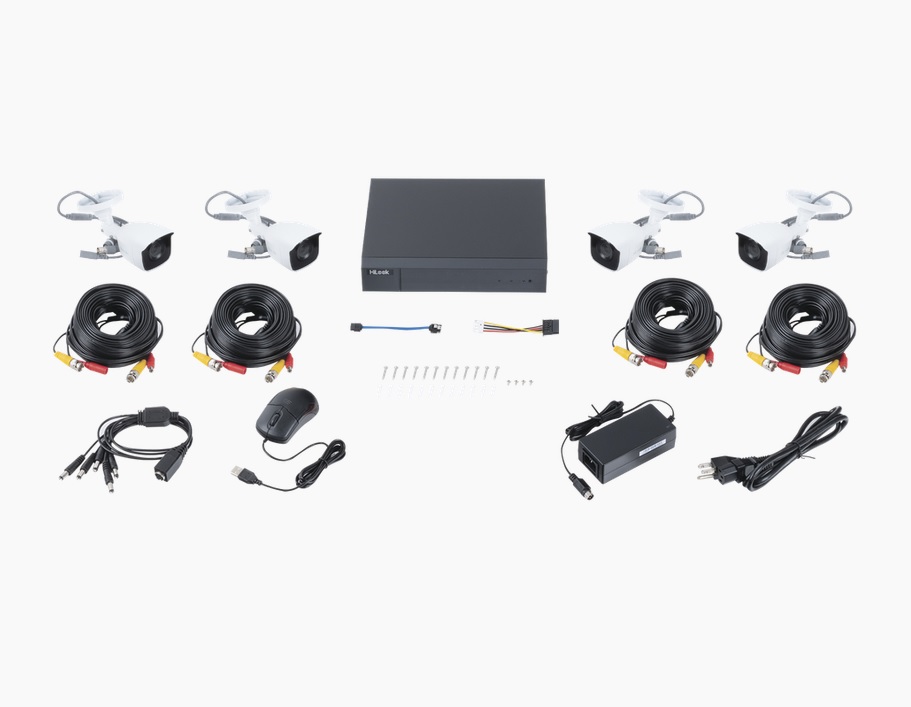 KIT TurboHD 1080p / DVR 4 canales / 4 Cámaras Bala de Metal / H.265+ / 1 Fuente de Poder Profesional / Accesorios de Instalación