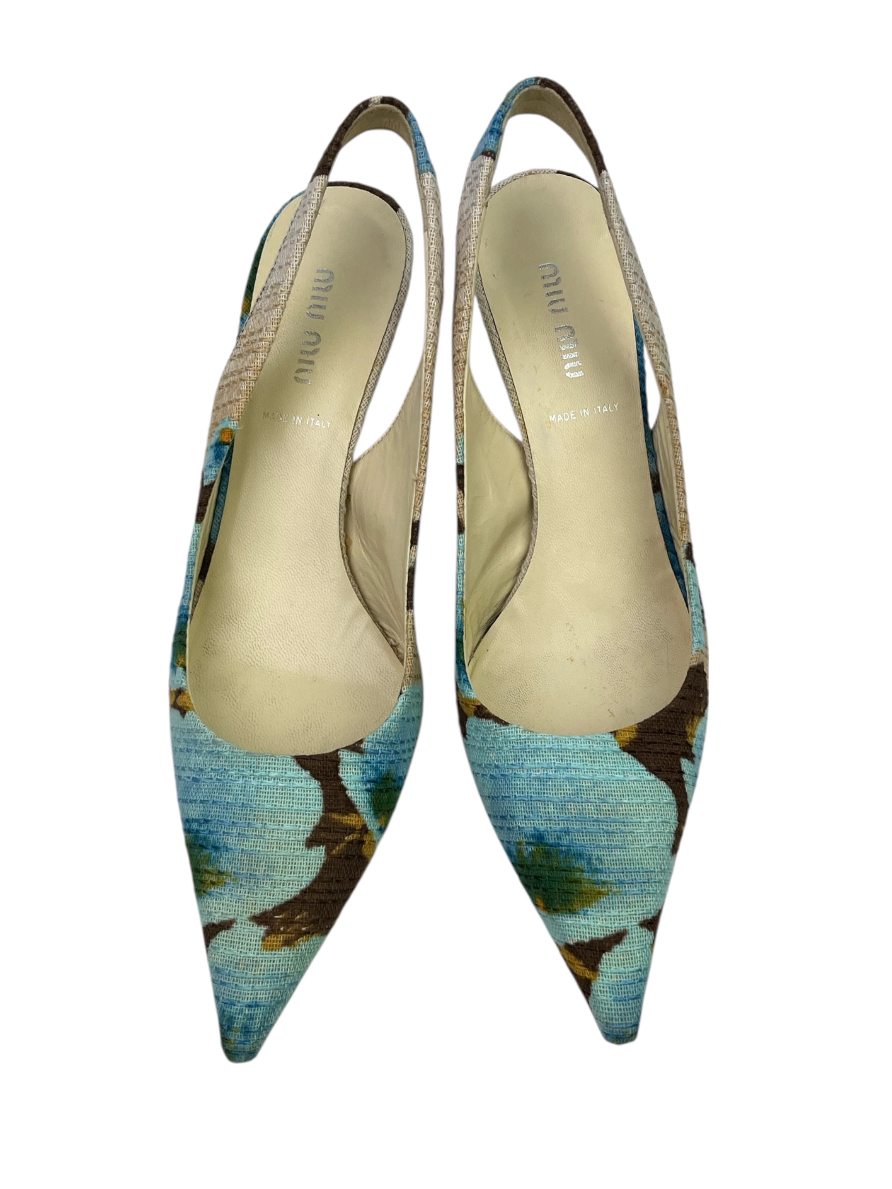 Slingback MiuMiu fleurs bleu 