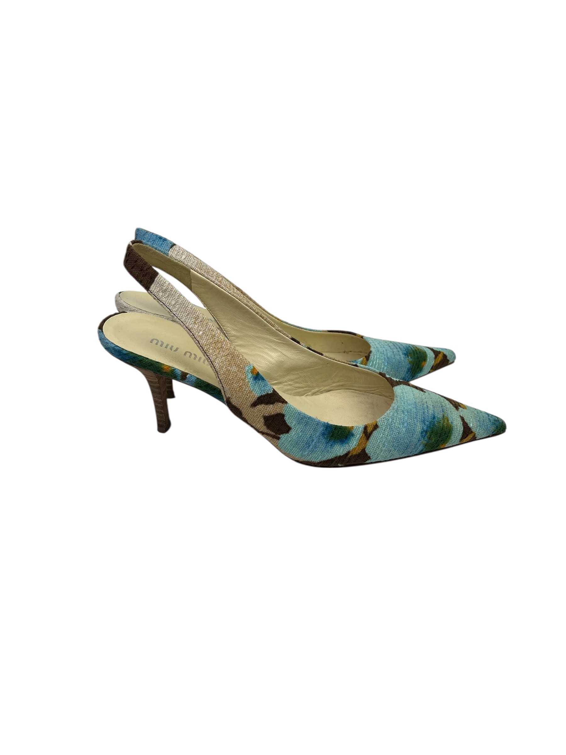 Slingback MiuMiu fleurs bleu 