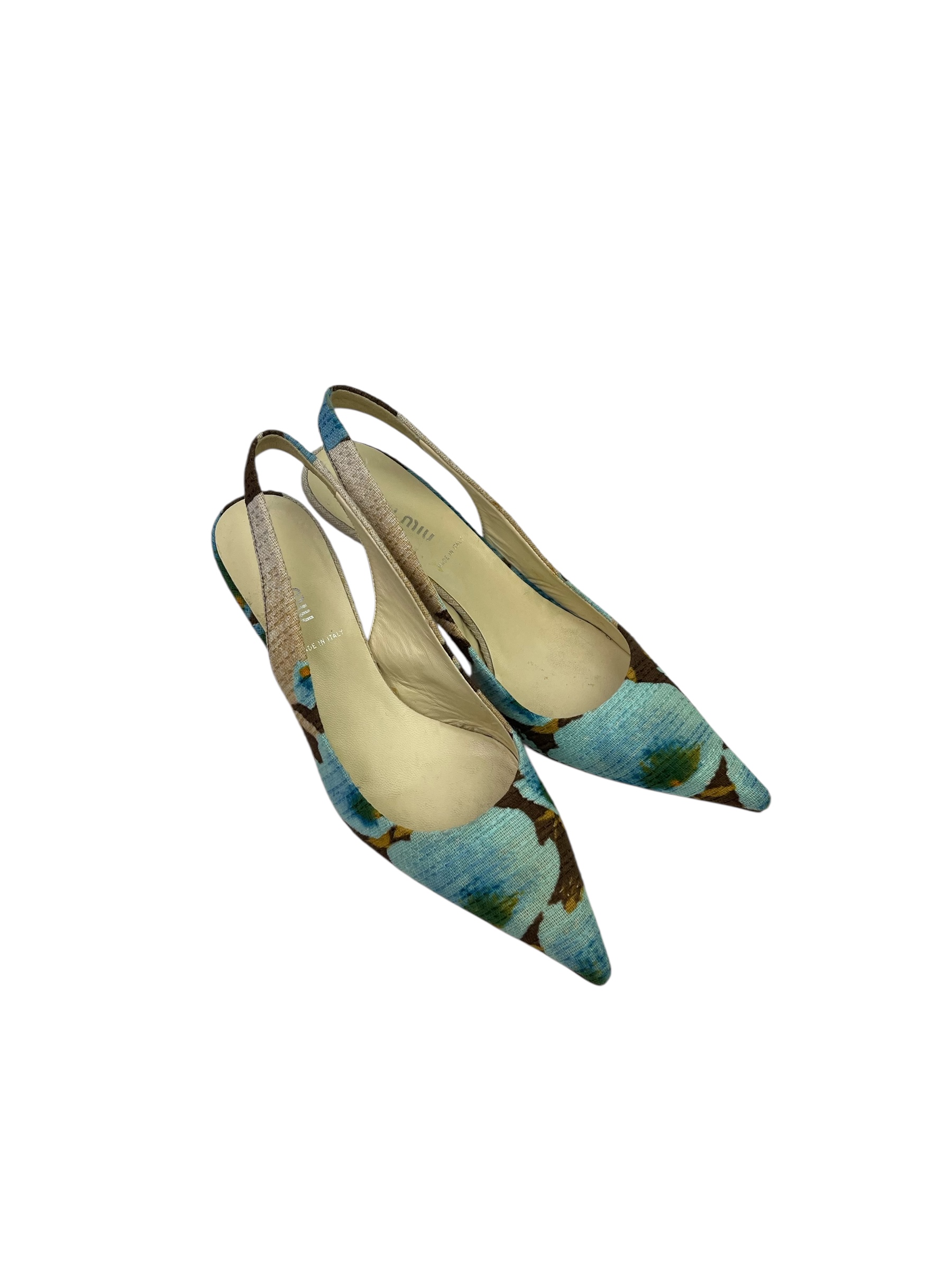 Slingback MiuMiu fleurs bleu 