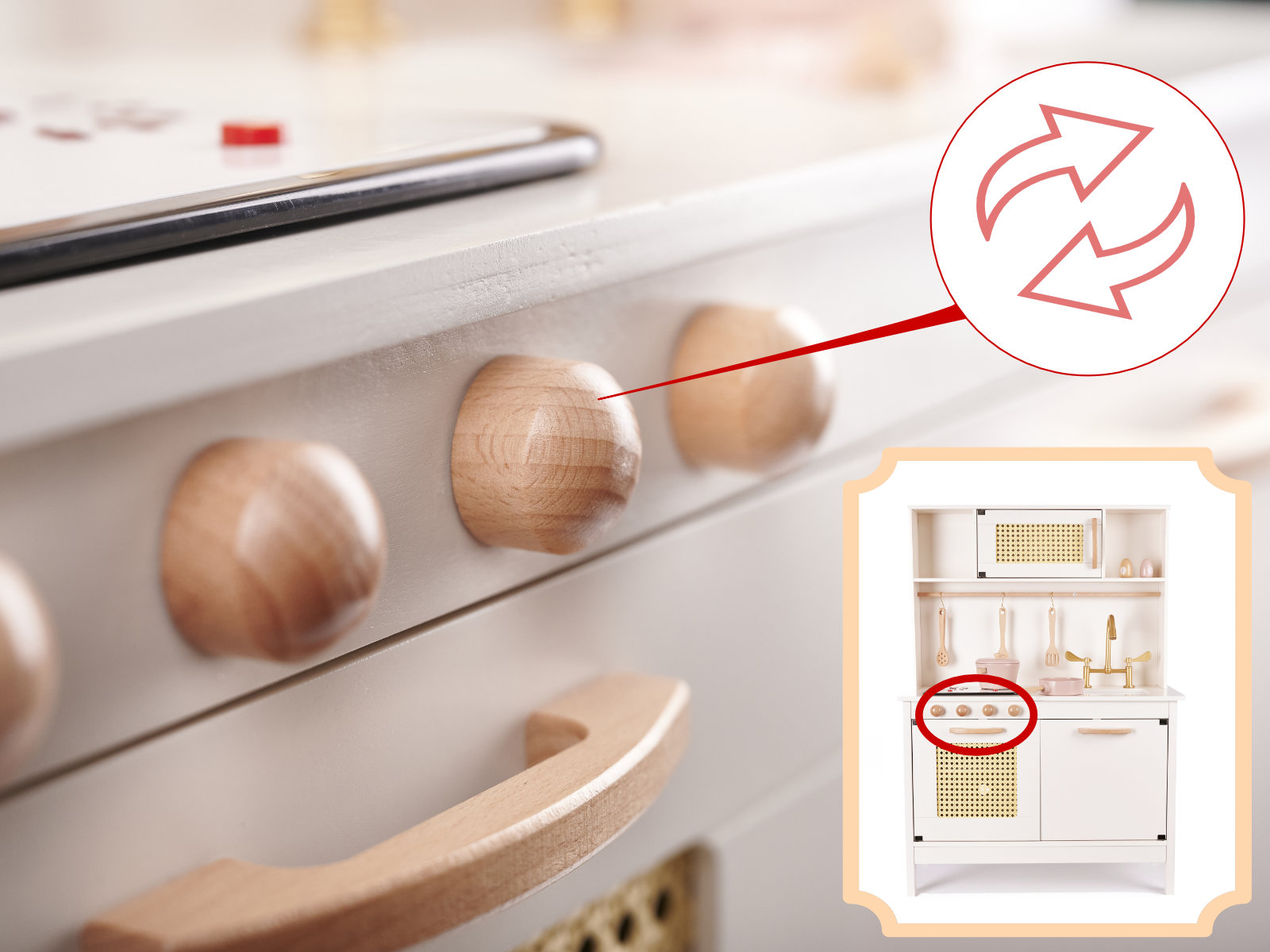 Medinė virtuvė vaikams MDF RETRO SU BOHO PRIEDAIS 100CM