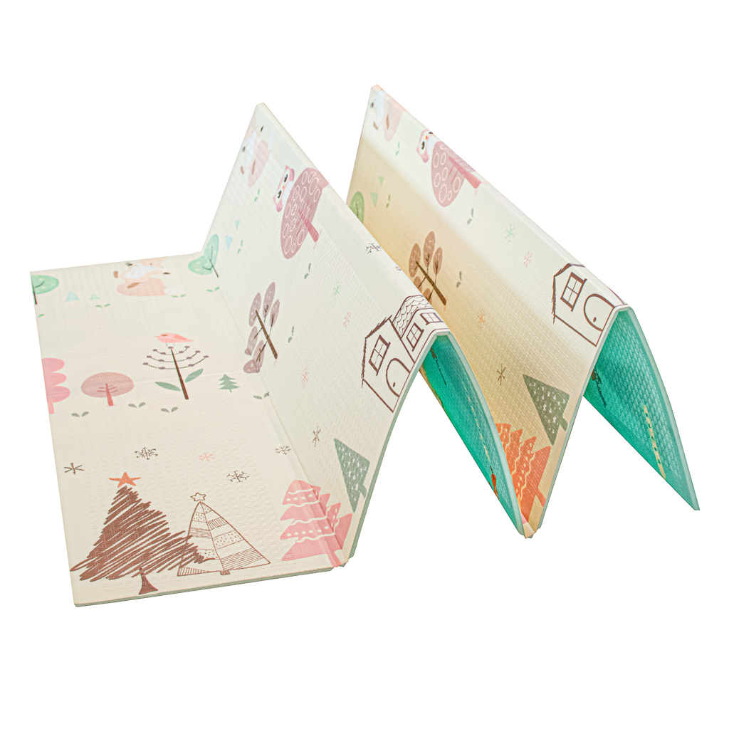 Mokomasis kilimėlis (sulankstomas dvipusis porolonas). MIŠKAS/GATVĖ SU MĖLYNU DANGUM 150cm x 190cm