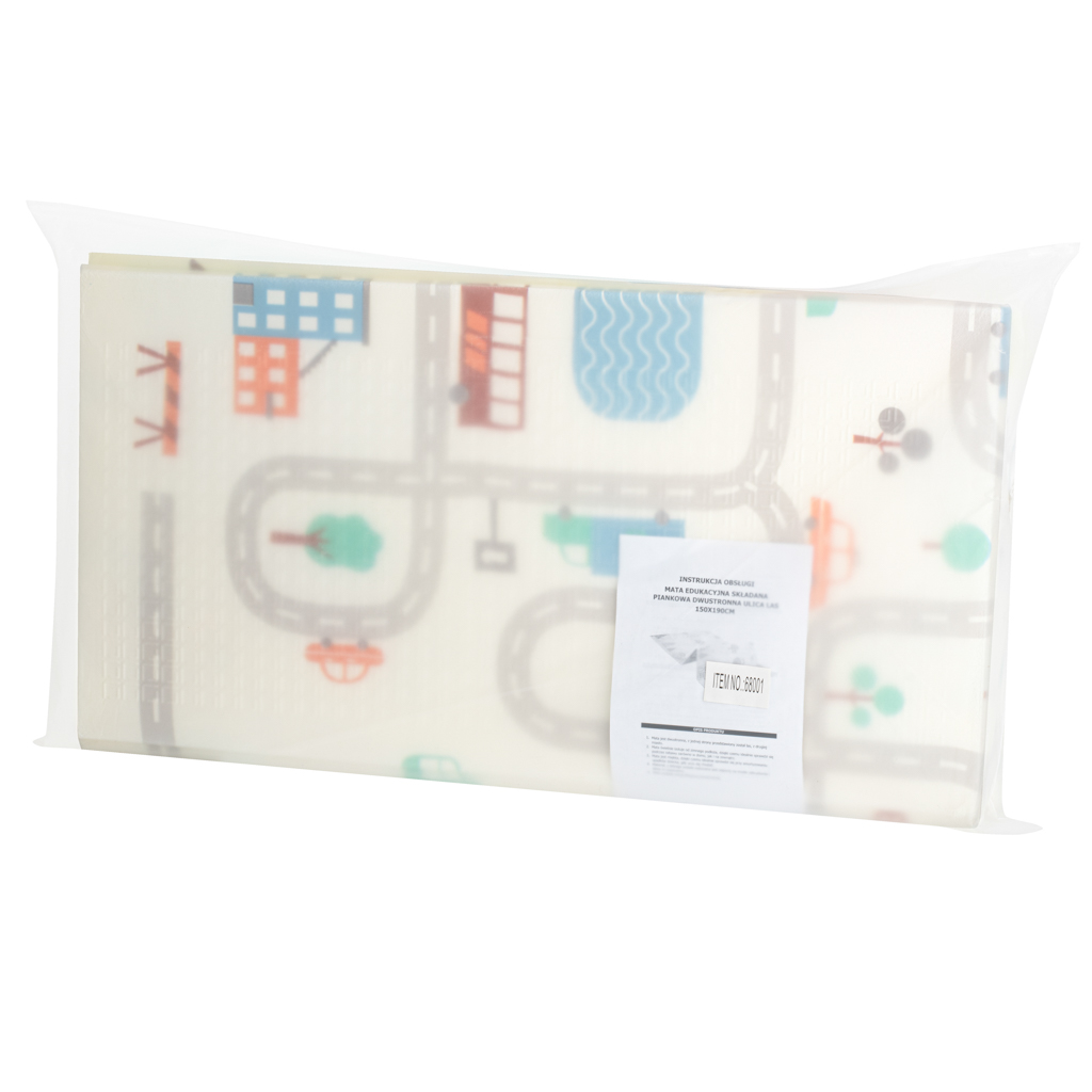 Mokomasis kilimėlis (sulankstomas dvipusis porolonas). MIŠKAS/GATVĖ SU MĖLYNU DANGUM 150cm x 190cm