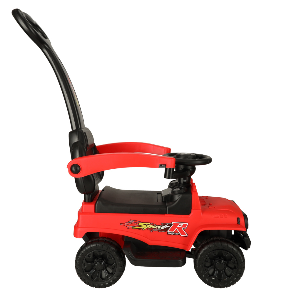 Raudona paspiriama mašinėlė su garsais ir šviesomis.