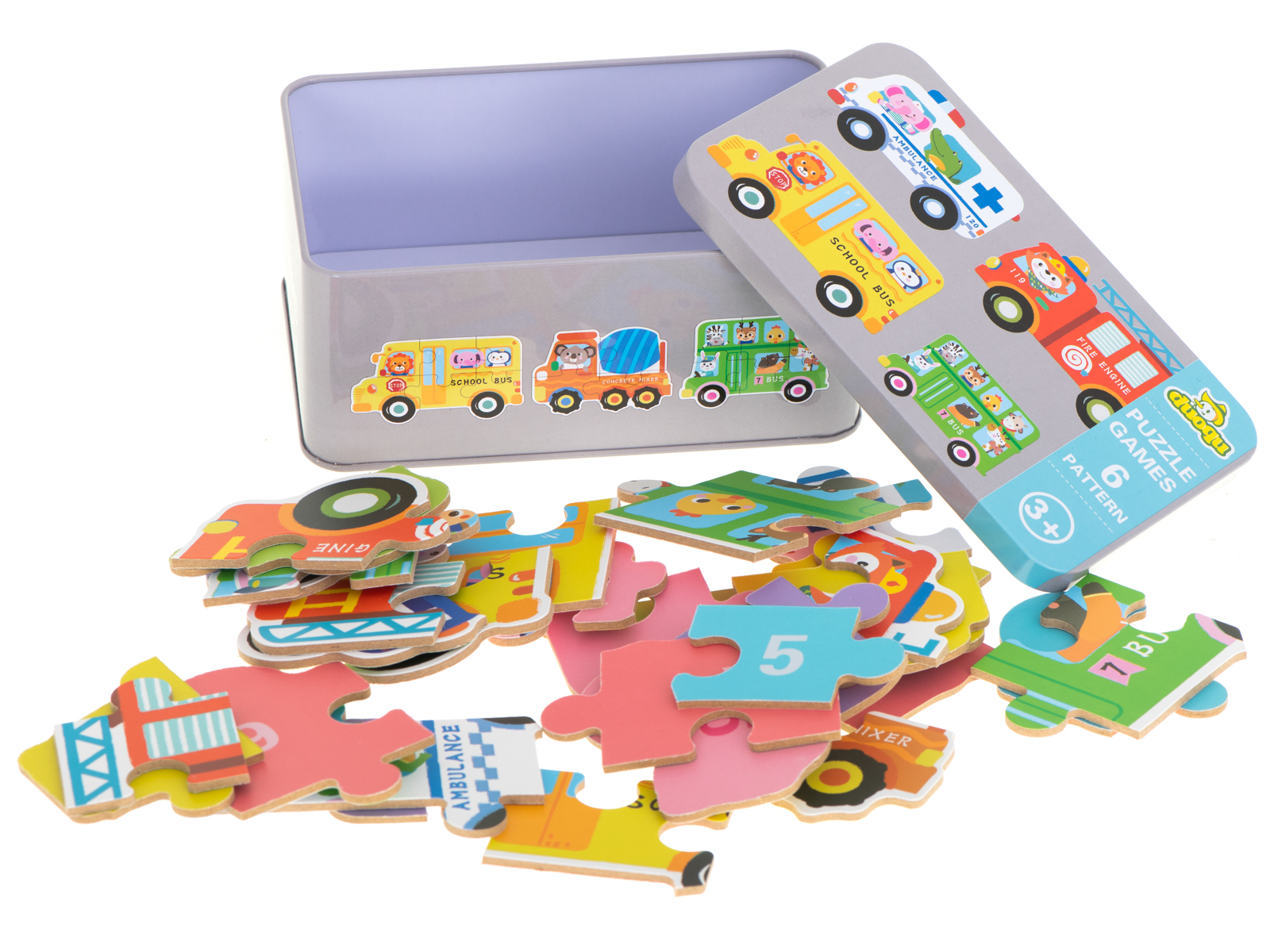 Transporto priemonių dėlionės metalinėje dėžutėje.Nr.1.