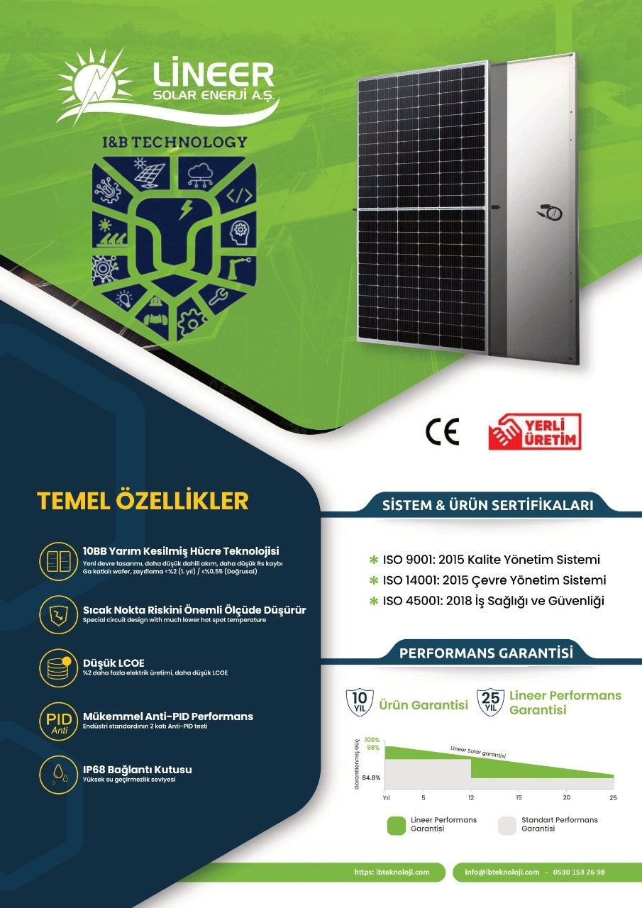 Lineer Solar 550 W 10BB Half-Cut Mono Perc 144-CELL GÜNEŞ PANELİ