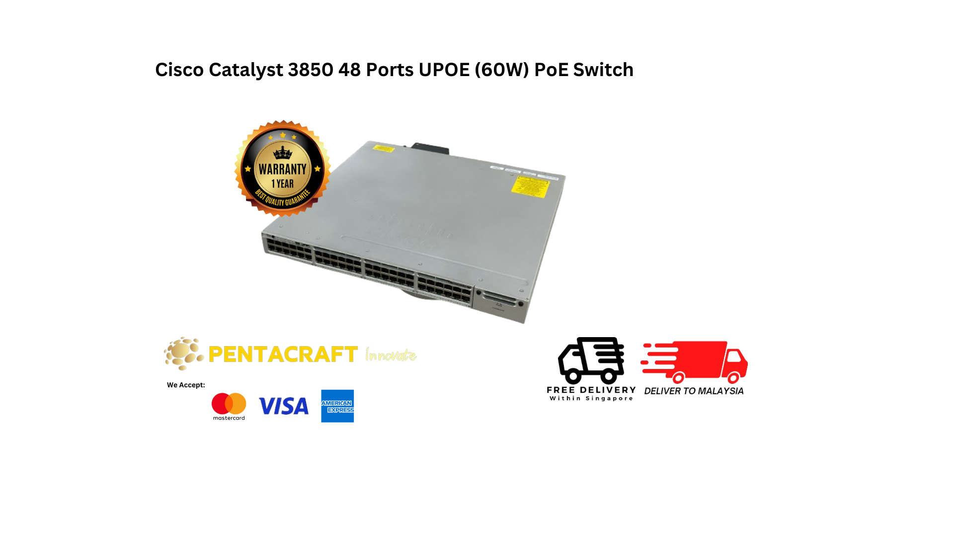 Refurbished Cisco Catalyst 3850 48 Ports Full UPoE (60W) Switch (WS-C3850-48U-S) | 1 Year Warranty | FREE Delivery to SG