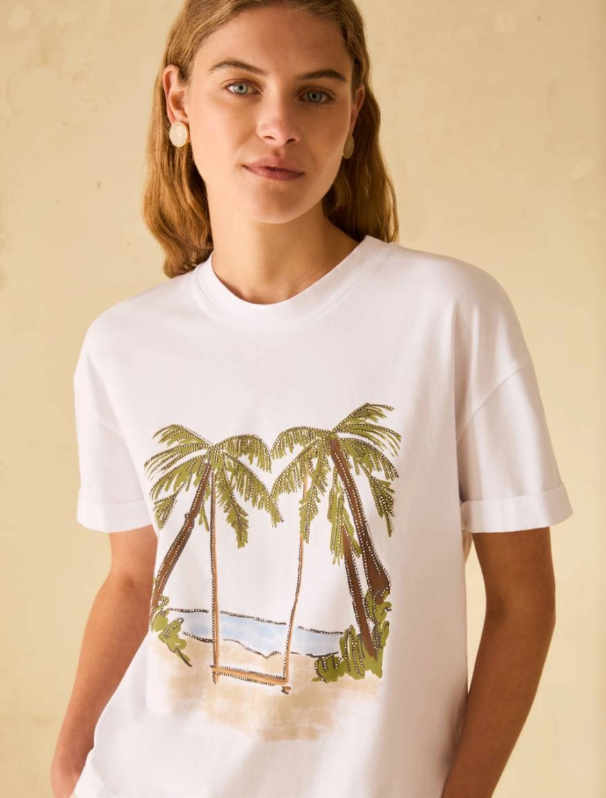 T-shirt con stampa e strass