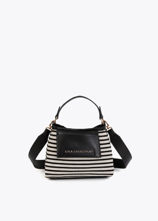 Borsa a tracolla in tessuto a righe e effetto pelle