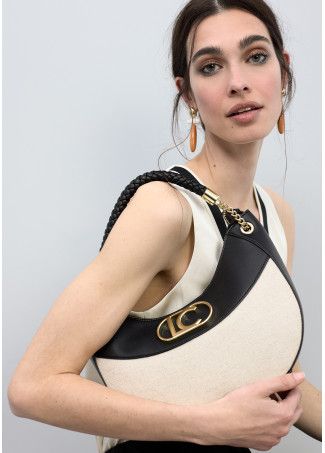 Hobo effetto pelle e tela bicolore