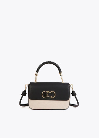 Borsa a tracolla con patta in similpelle bicolore