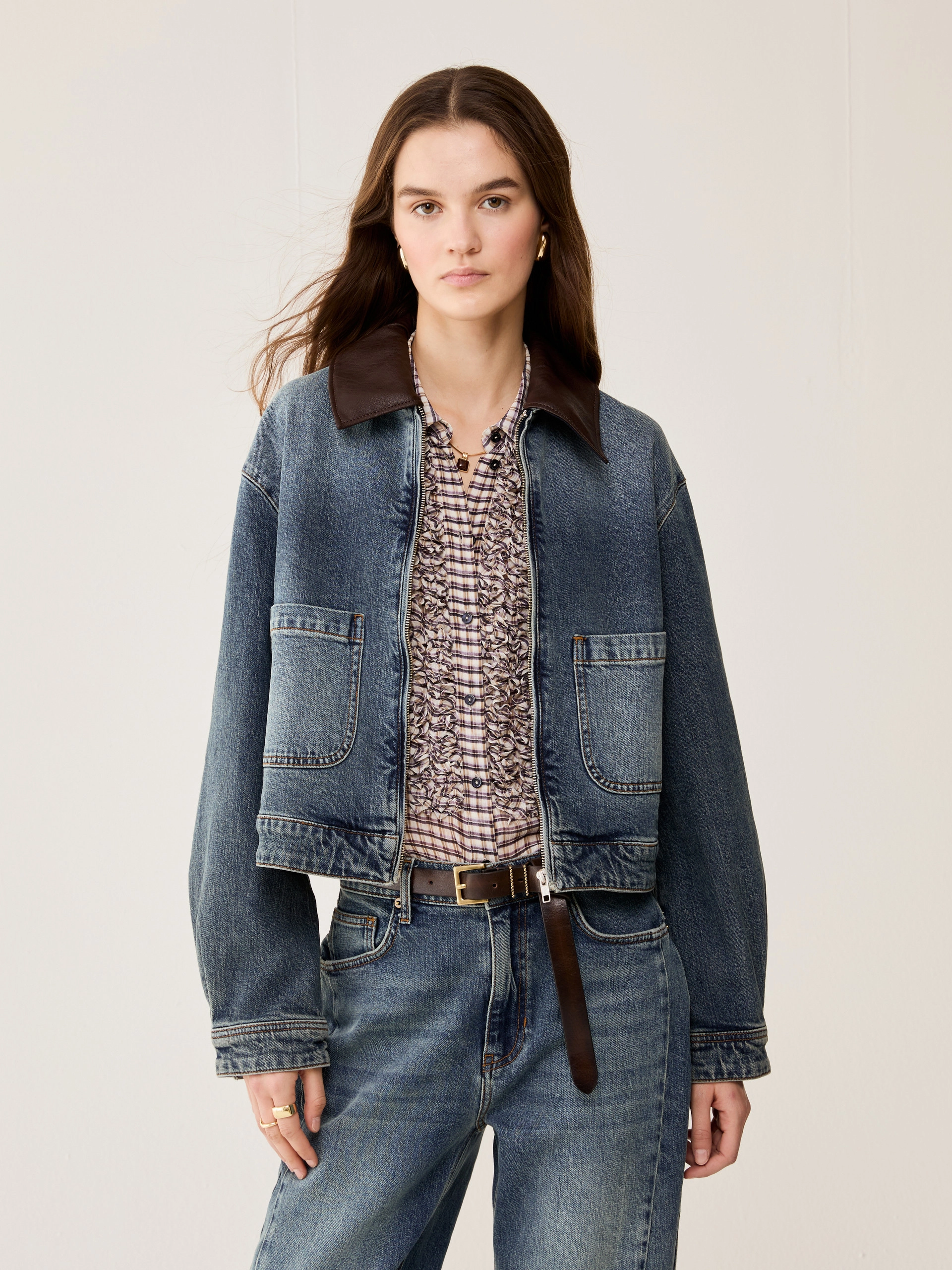 Giacca cropped in denim