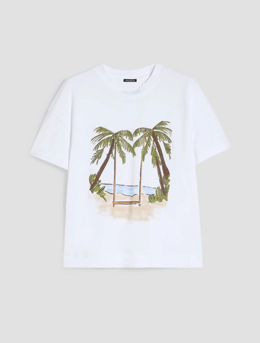 T-shirt con stampa e strass