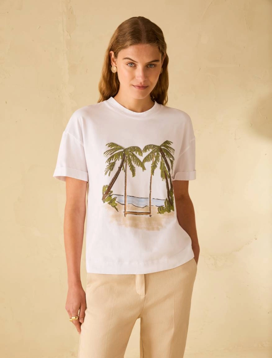 T-shirt con stampa e strass