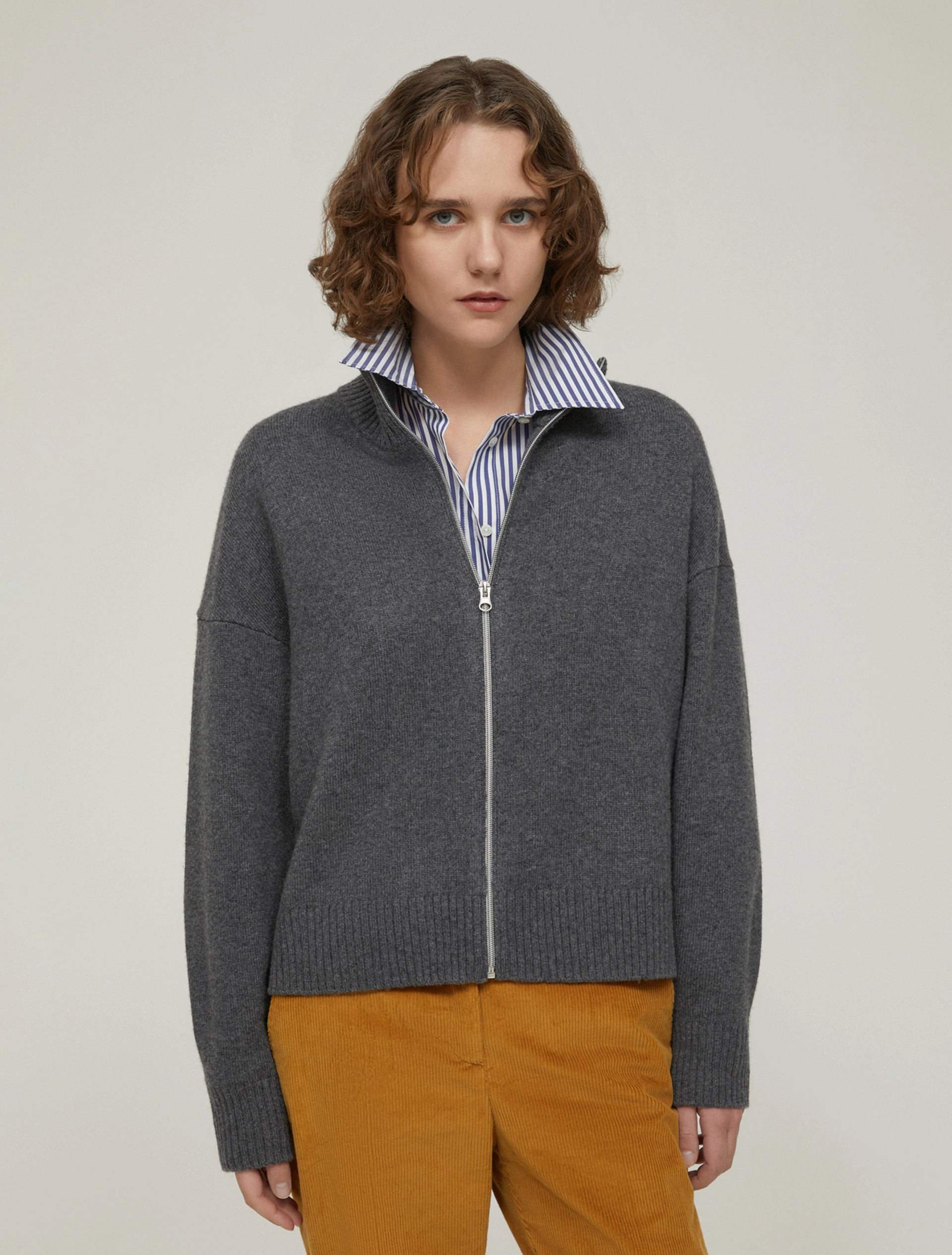 Cardigan zip in blend di lana