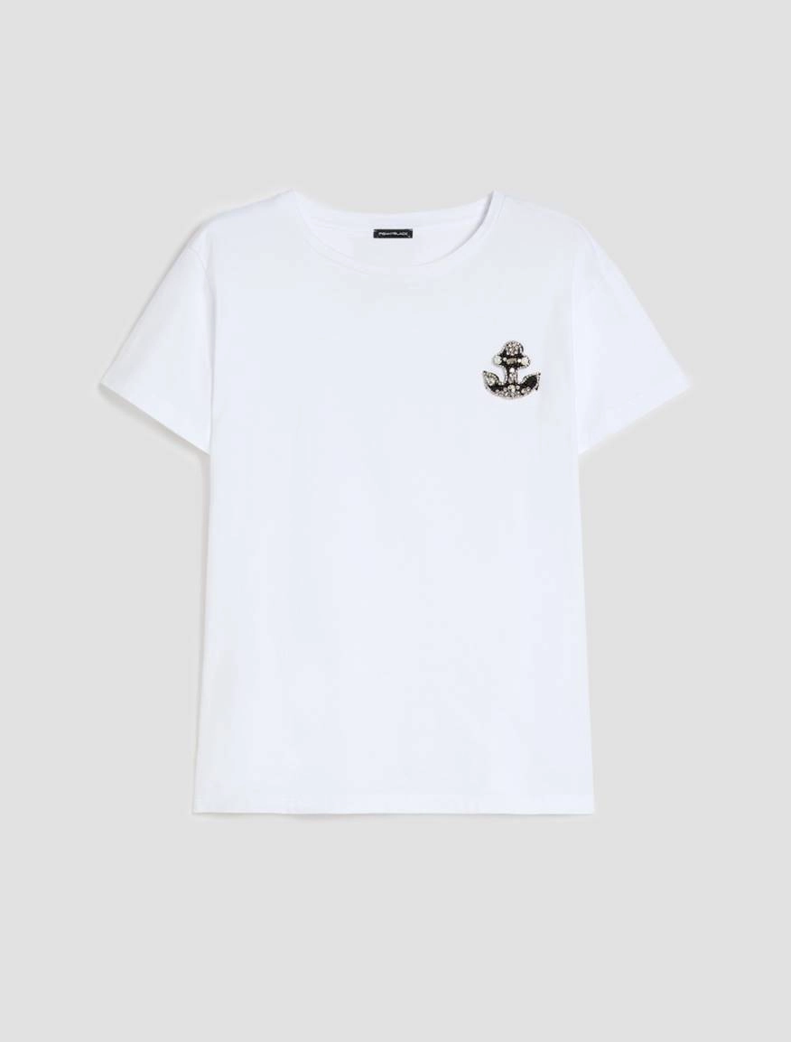 T-shirt con stampa e strass