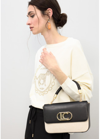 Borsa a tracolla con patta in similpelle bicolore