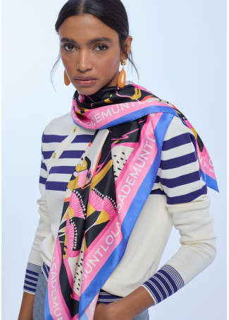 Foulard di raso con stampa tropicale