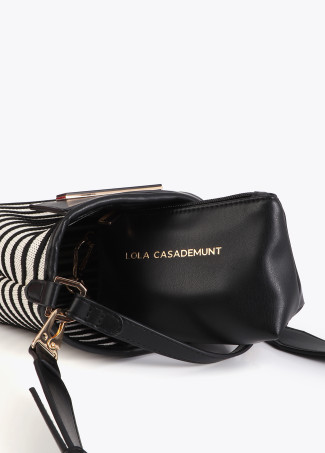 Borsa a tracolla in tessuto a righe e effetto pelle