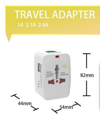 Universal Travel Adaptor with 2 USB A ports