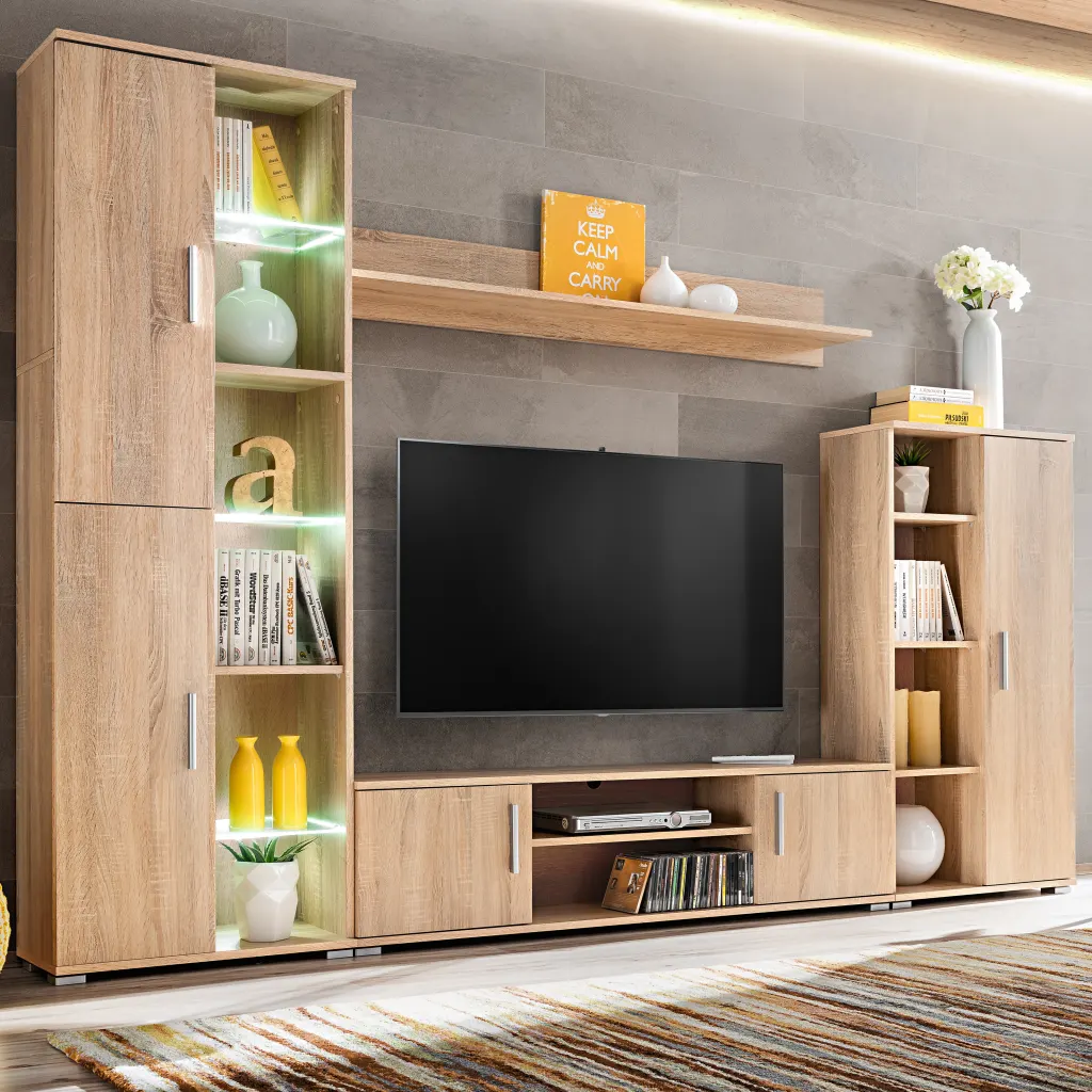 Sieninė TV sekcija su LED šviesomis