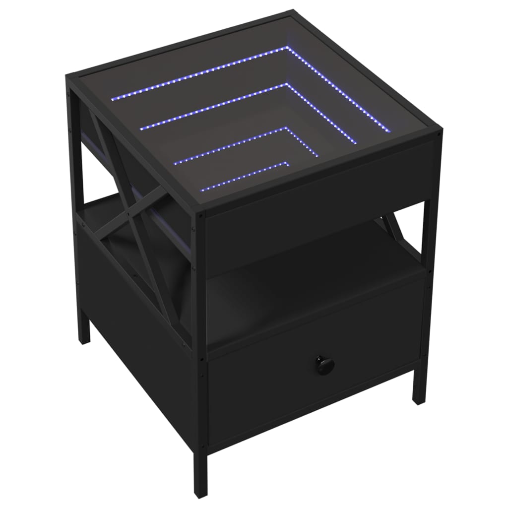 Kavos staliukas su Infinity LED lemputėmis, juodas, 40x40x51cm