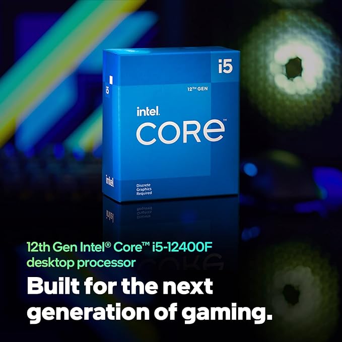 Intel Core i5-12400F, procesador para equipos de sobremesa de 12a generación; Frecuencia base 2.5 GHz, 6 núcleos, LGA1700, RAM DDR4 y hasta 128 GB DDR5