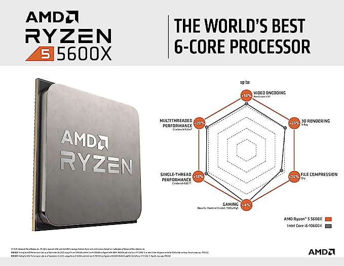 AMD Ryzen 5 5600X  Procesador, 6C / 12T, hasta 4.6 GHz Max Boost con Wraith Stealth Cooler