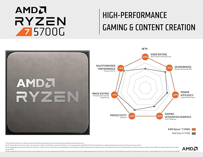 AMD Ryzen7 5700G  Procesador, 8C / 16T, hasta 4.6 GHz Max Boost con Wraith Stealth Cooler