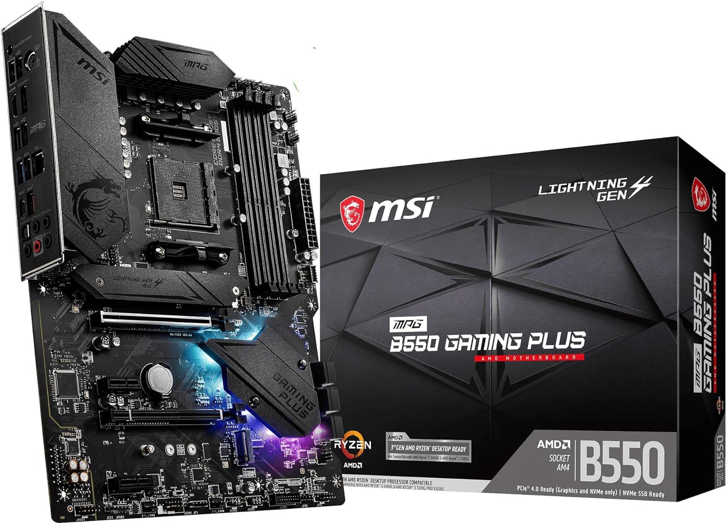 MSI MPG B550 GAMING PLUS - Placa Base Performance Gaming (AMD AM4 DDR4 M.2 USB 3.2 Gen 2 HDMI ATX), AMD Ryzen 5000 Series processors