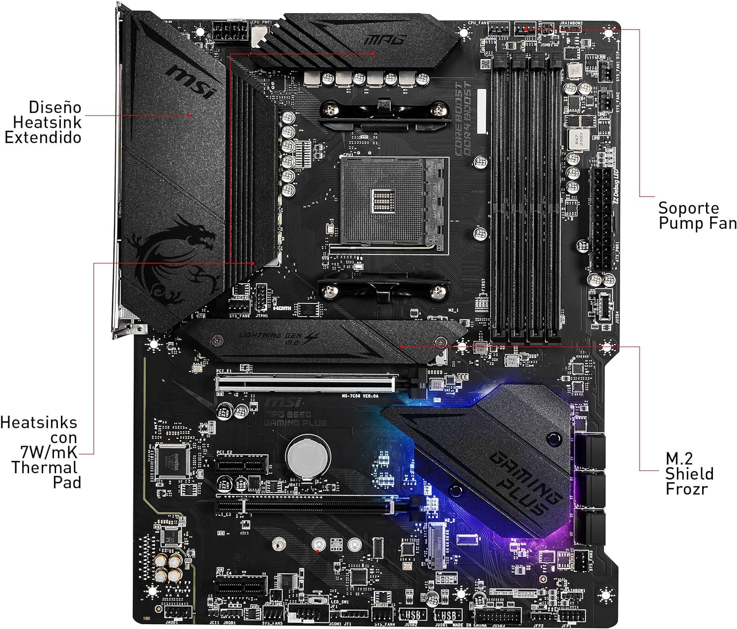 MSI MPG B550 GAMING PLUS - Placa Base Performance Gaming (AMD AM4 DDR4 M.2 USB 3.2 Gen 2 HDMI ATX), AMD Ryzen 5000 Series processors