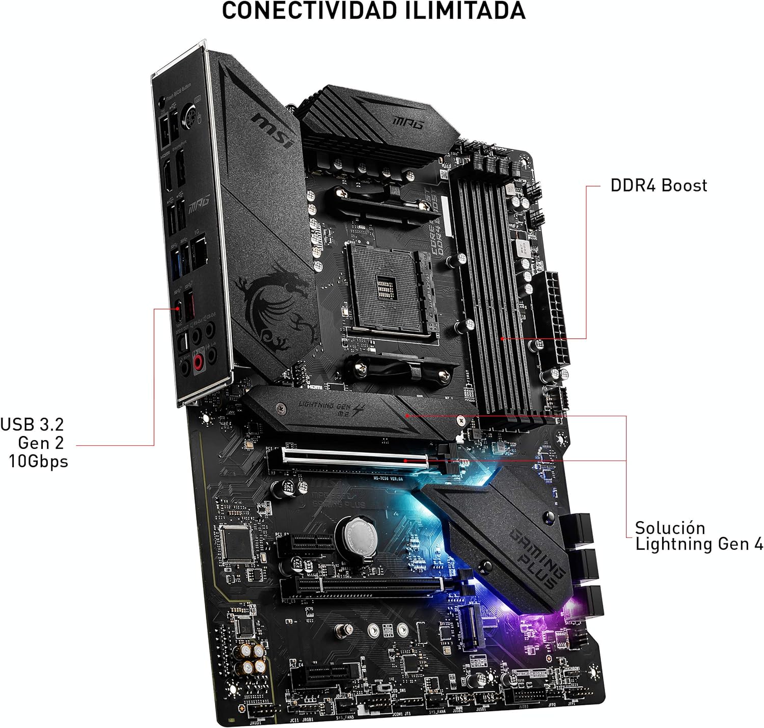 MSI MPG B550 GAMING PLUS - Placa Base Performance Gaming (AMD AM4 DDR4 M.2 USB 3.2 Gen 2 HDMI ATX), AMD Ryzen 5000 Series processors