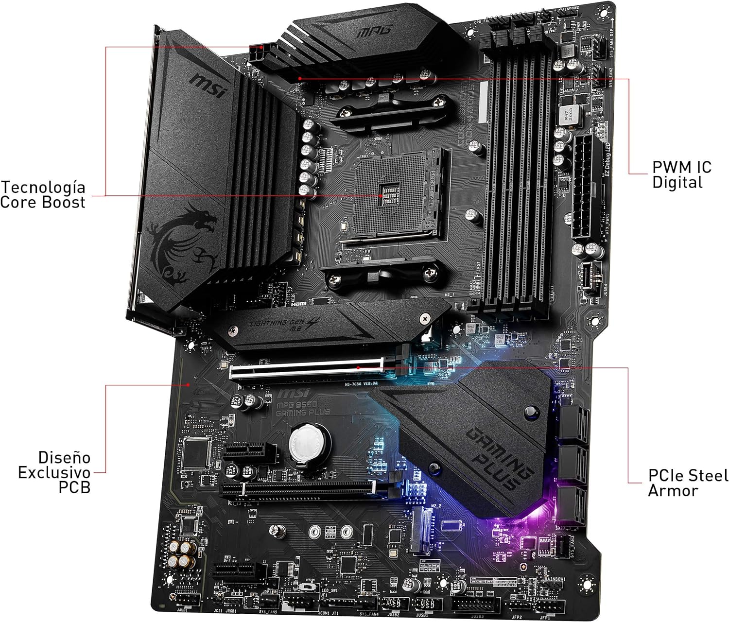 MSI MPG B550 GAMING PLUS - Placa Base Performance Gaming (AMD AM4 DDR4 M.2 USB 3.2 Gen 2 HDMI ATX), AMD Ryzen 5000 Series processors