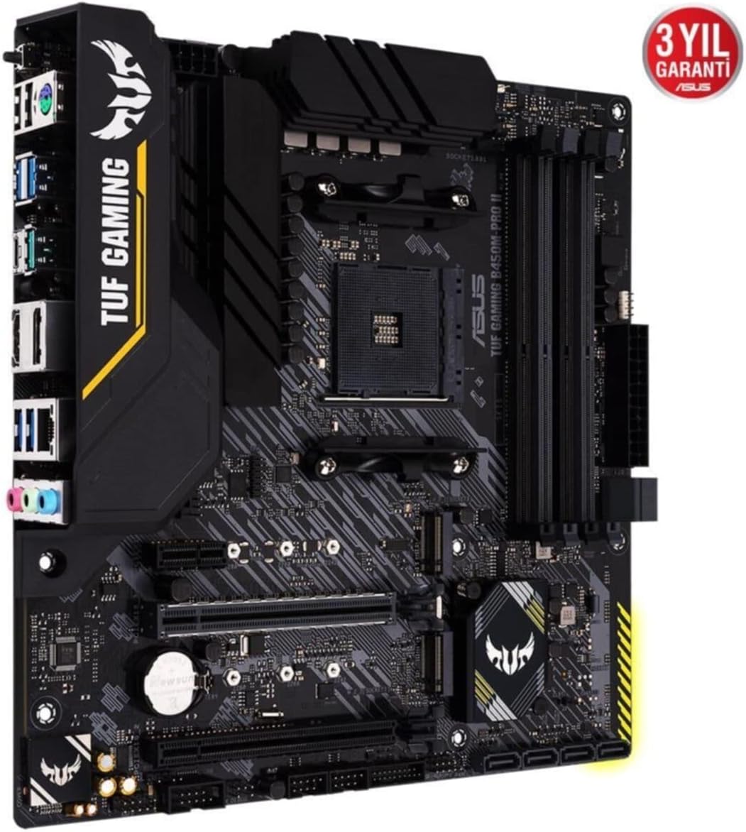 Asus TUF Gaming B450M-PRO II - Placa Base de Gaming ATX AM4 AMD B450 con Dos M.2, PCIe 3.0, Cancelación de Ruido por IA, HDMI, DisplayPort, USB 3.2 Gen 2 de Tipo A y C y Aura Sync RGB