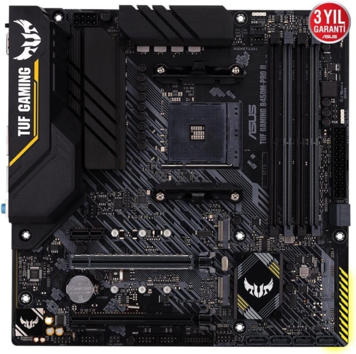 Asus TUF Gaming B450M-PRO II - Placa Base de Gaming ATX AM4 AMD B450 con Dos M.2, PCIe 3.0, Cancelación de Ruido por IA, HDMI, DisplayPort, USB 3.2 Gen 2 de Tipo A y C y Aura Sync RGB