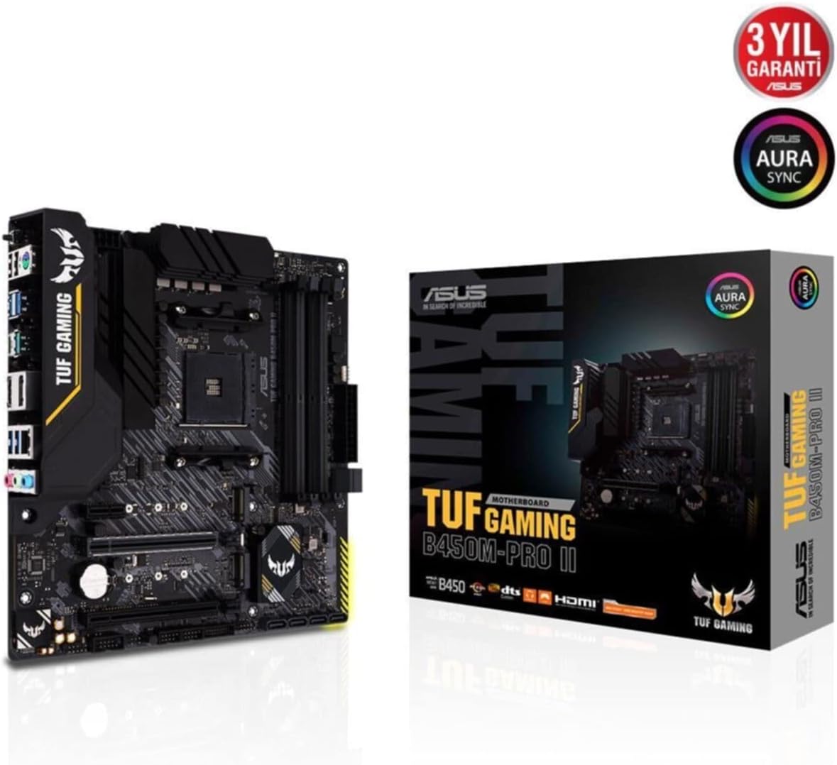 Asus TUF Gaming B450M-PRO II - Placa Base de Gaming ATX AM4 AMD B450 con Dos M.2, PCIe 3.0, Cancelación de Ruido por IA, HDMI, DisplayPort, USB 3.2 Gen 2 de Tipo A y C y Aura Sync RGB