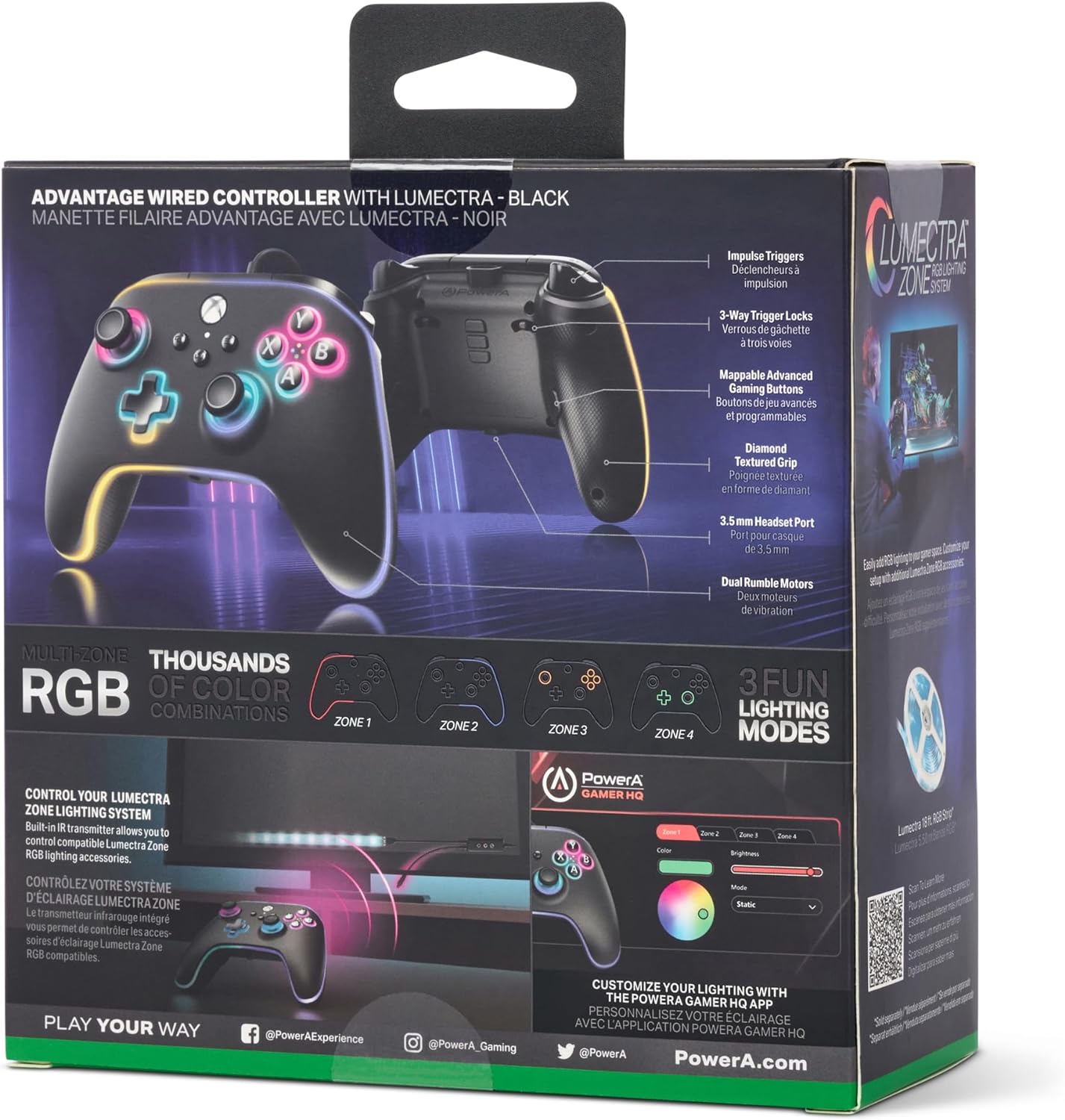 Mando con cable PowerA Advantage para Xbox Series X|S con Lumectra - Negro