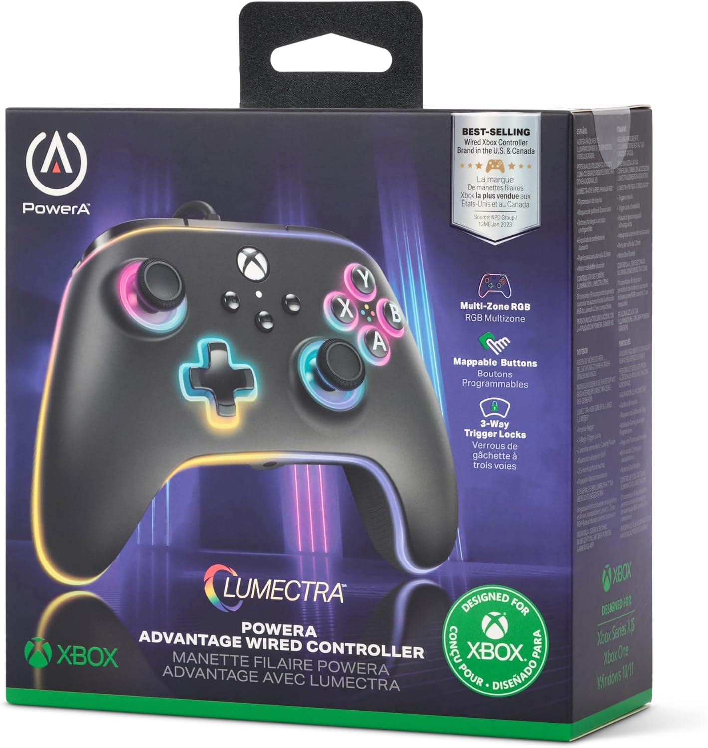 Mando con cable PowerA Advantage para Xbox Series X|S con Lumectra - Negro
