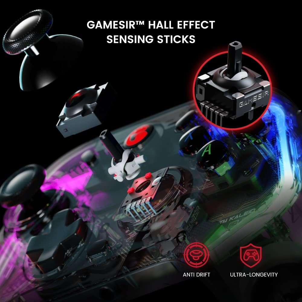GameSir T4 Kaleid Transparent PC Controller, Mando de Juegos con Cable para PC/Switch/Android TV Box